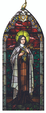 St. Therese of Lisieux Stained Glass Wood Ornament