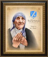 St. Teresa of Calcutta Commemorative Portrait: Ornate Black and Gold Framed Canvas