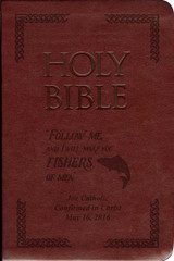 Laser Embossed Catholic Bible with Fishing Cover - Burgundy NABRE