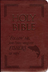 Laser Embossed Catholic Bible with Fishing Cover - Burgundy NABRE