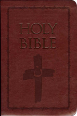 Laser Embossed Catholic Bible with Orange Cross Cover - Burgundy NABRE