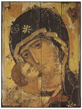 Our Lady of Vladimir Icon Rustic Wood Plaque