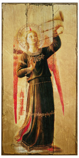 Fra Angelico Angel with Horn Rustic Wood Plaque