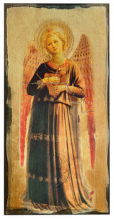 Fra Angelico Angel with Harp Rustic Wood Plaque