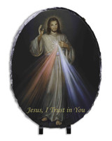 Divine Mercy Oval Slate Tile