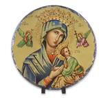 Our Lady of Perpetual Help (Gold) Round Slate Tile