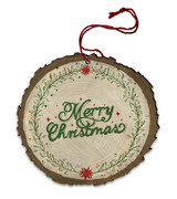 Vintage "Merry Christmas" Poinsettia Garnish Wood Ornament