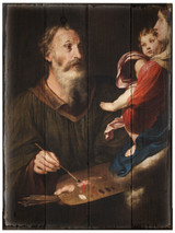 Saint Luke Painting the Virgin by Simone Cantarini Rustic Wood Plaque