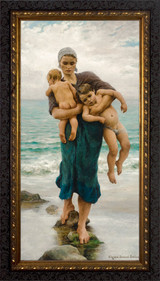 Fisherman's Wife Bathing Her Children by  Virginie Demont-Breton - Ornate Dark Framed Art