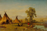 Sioux Village near Fort Laramie - Albert Bierstadt Framed Print Canvas