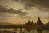 View of the Chimney Rock, Ohalilah Sioux Village in the Foreground - Albert Bierstadt