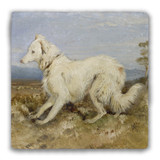 "White Collie in a Landscape" Tumbled Stone Coaster