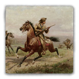 "Buffalo Bill Fighting Indians" Tumbled Stone Coaster