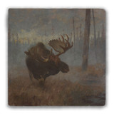 "Painting of a Charging Moose" Tumbled Stone Coaster