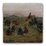 "The Piegans Preparing to Steal Horses from the Crows" Tumbled Stone Coaster