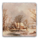 "Winter in the Country, the Old Grist Mill" Tumbled Stone Coaster