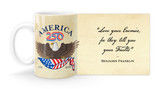 Benjamin Franklin Quote "Love your Enemies, for they tell you your Faults”   with America250 Logo Mug