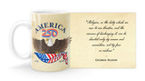 George Mason Quote “Religion, or the duty which we owe to our Creator, and the manner of discharging it, can be directed only by reason and conviction, not by force or violence”   with America250 Logo Mug