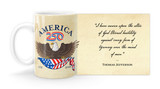 Thomas Jefferson Quote " I have sworn upon the altar of god eternal hostility against every form of tyranny over the mind of man”   with America250 Logo Mug
