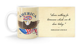Abraham Lincoln Quote “Leave nothing for tomorrow which can be done today.” with America250 Logo Mug