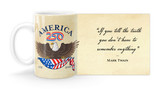 Mark Twain Quote If you tell the truth you don't have to remember anything.  with America250 Logo Mug