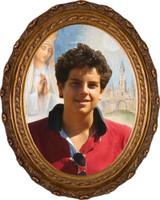 Carlo Acutis with Our Lady - Oval Framed Canvas