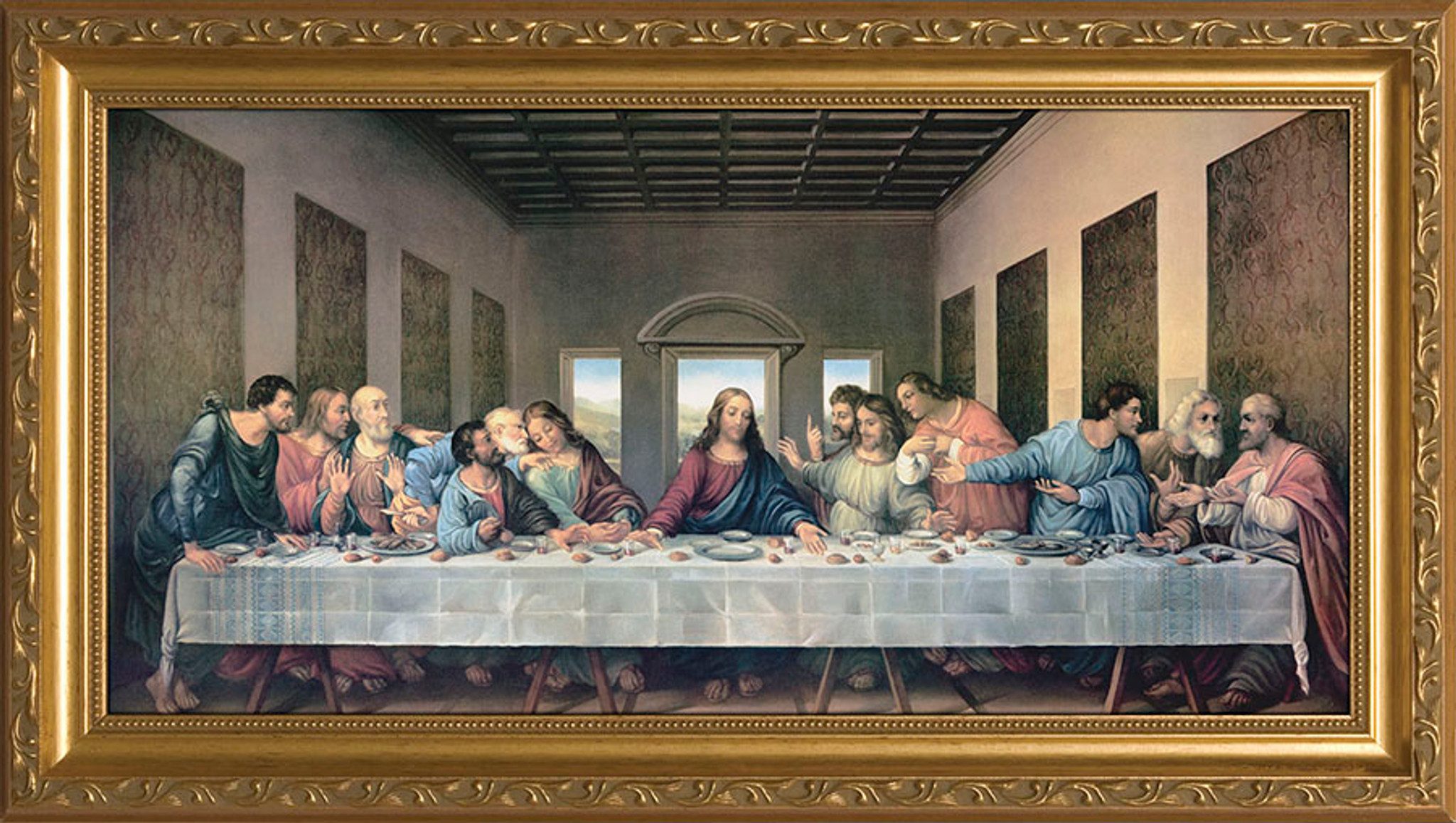 Last Supper by Da Vinci Restored - Standard Gold Framed Canvas - Nelson ...