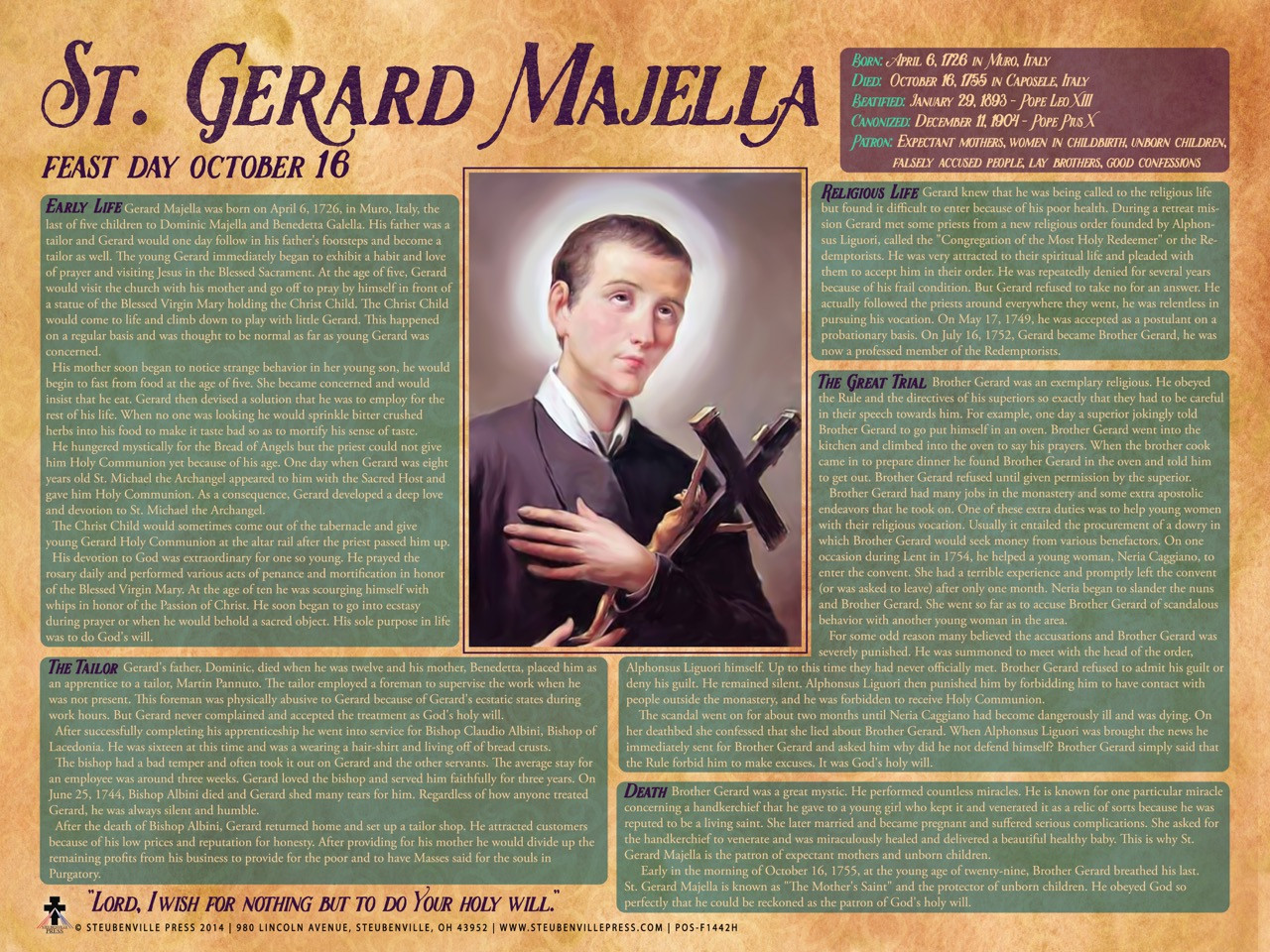 St. Gerard Majella Explained Poster Nelson Gifts Wholesale