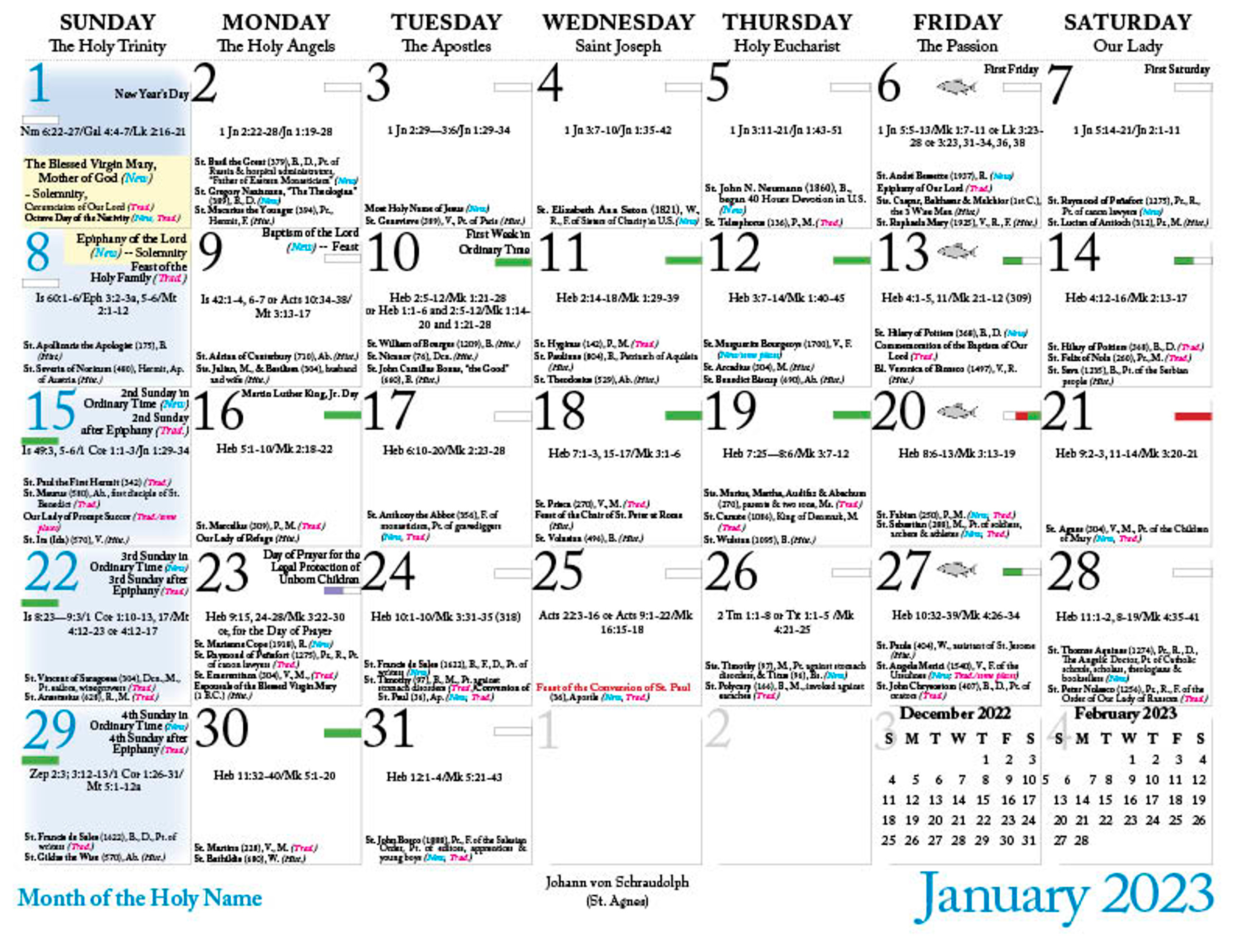 January 2023 Roman Catholic Saints Calendar Gambaran