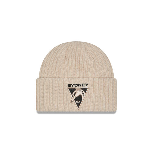 Sydney Swans 2026 New Era Knit Rib Cuff Beanie Stone