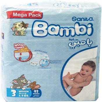 Sanita Bambi Diaper Medium Size 3 5 9kg 92 Count