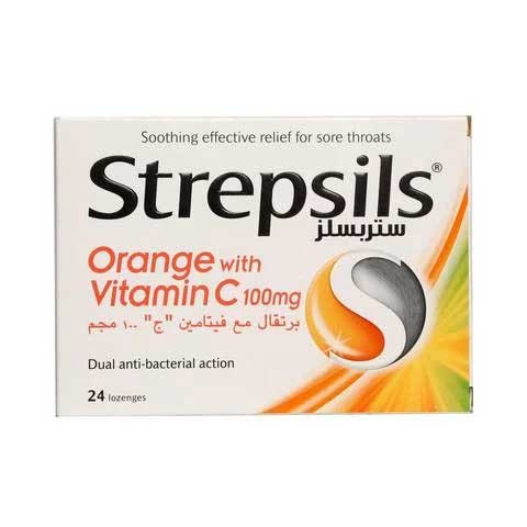 Strepsils Orange with Vitamin C 100mg, 24 Lozenges