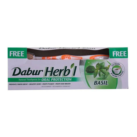 Dabur Herb'l Basil Toothpaste 150g with Brush Free