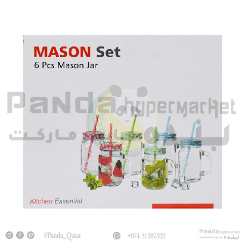 Glass Mason Jar With Handle 6P