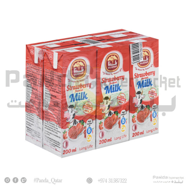 Baladna Flavored Milk Strawberrylong Life 200ml X6Pcs