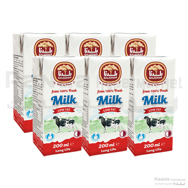 Baladna Long Life Low Fat Milk 200ml X6Pcs