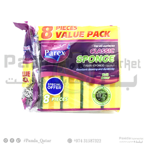 Parex Green Sponge 8 Pcs + Metallic Scourer 3 Pcs