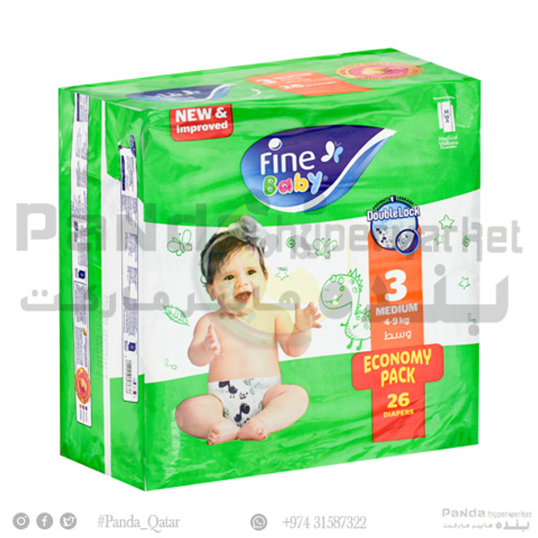 Fine Baby Diaper.Eco Medium-3 (4-9 Kg) 26S Regular