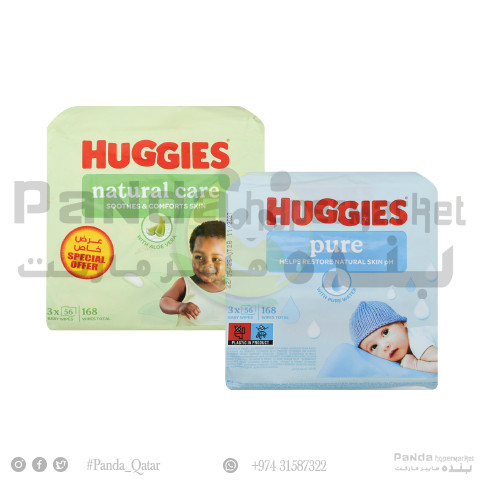 Huggies Baby Wipes Pure&Natural Asstd 56s 2+1