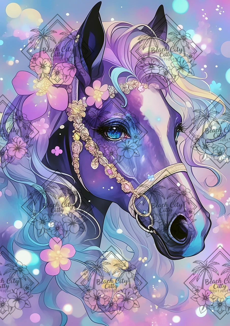 Floral Twilight Horse – Licensed Diamond Art Kit by © Sakura