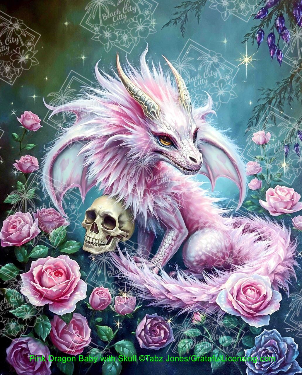 Pink Dragon Baby With Skull ©Tabz Jones - Diamond Art Kit Made to