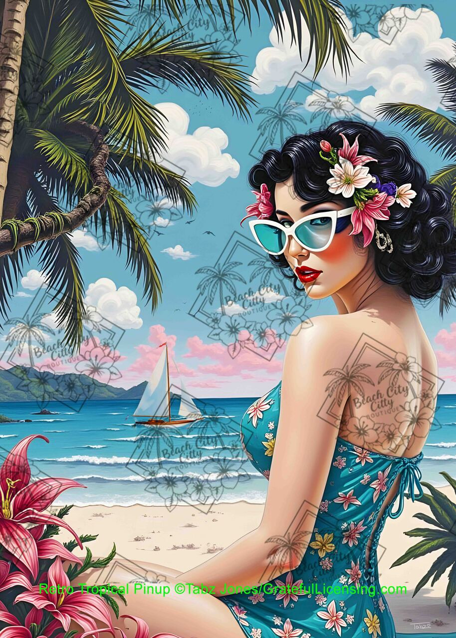 Retro Tropical Pinup ©Tabz Jones - Diamond Art Kit Made to Order