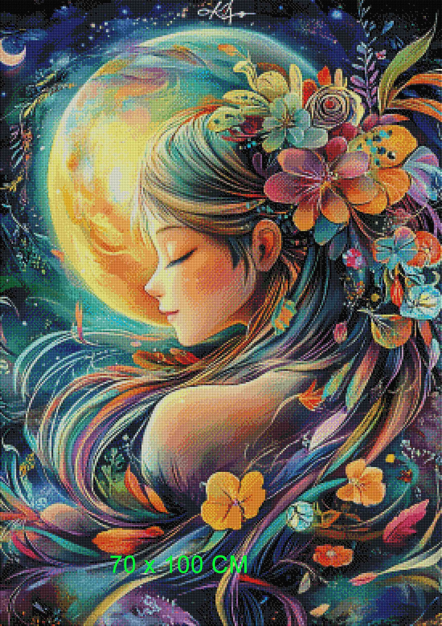 水彩画　「Polar Moon」 Moonflower Serenity – Licensed Diamond Art Kit by Nadaya Illustration