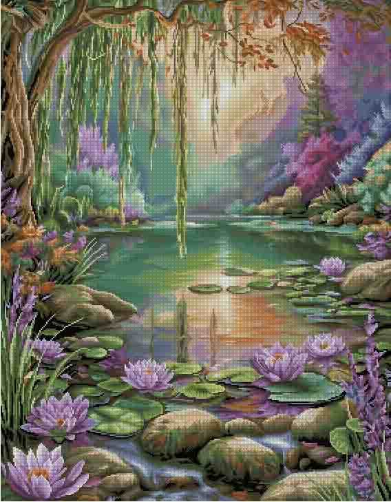 Lotus Lake Serenity – Licensed Diamond Art Kit by Sandrietta - 100