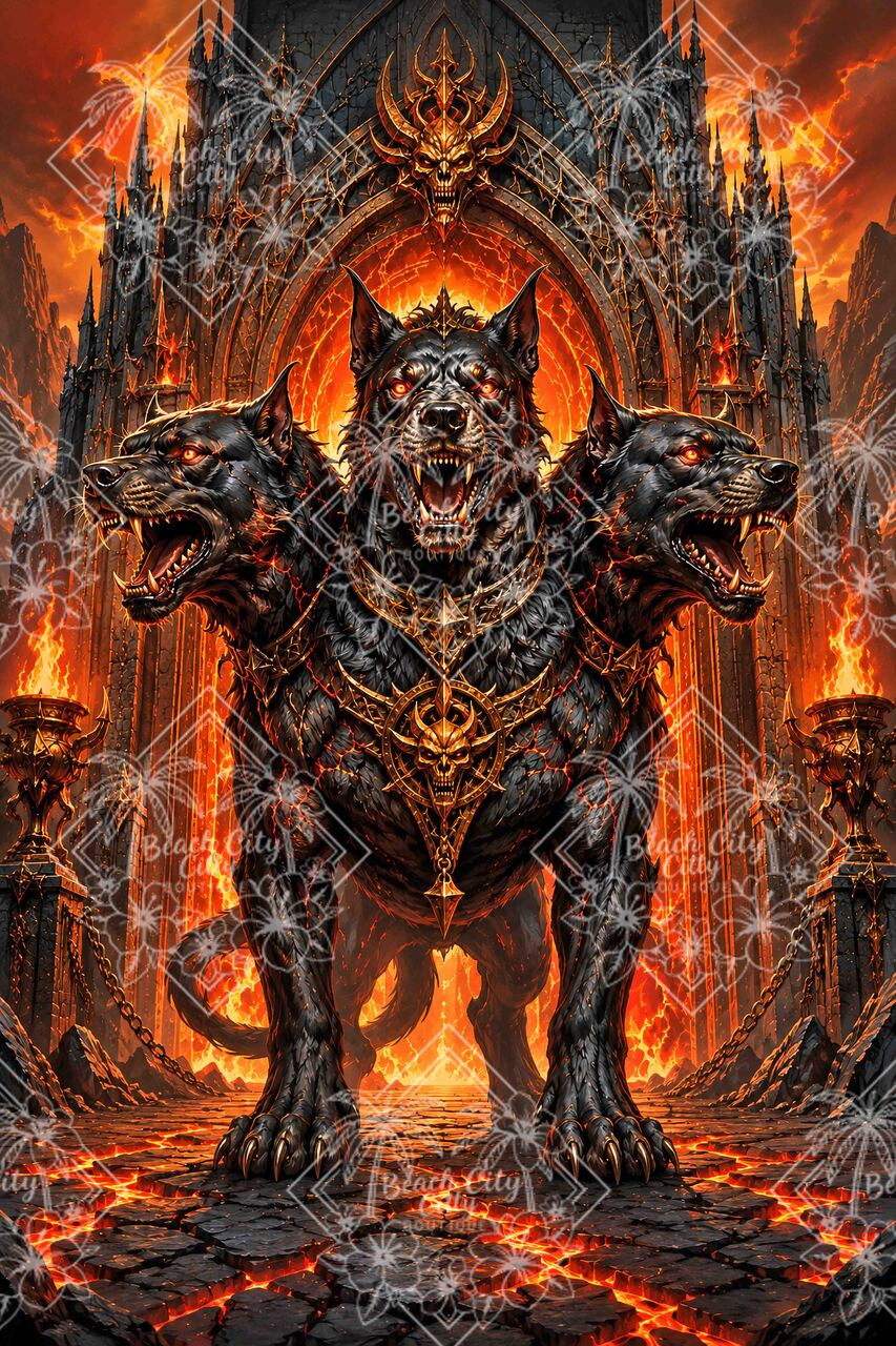 Cerberus Gates of Hell ©ManuVany AI – Licensed Diamond Art Kit