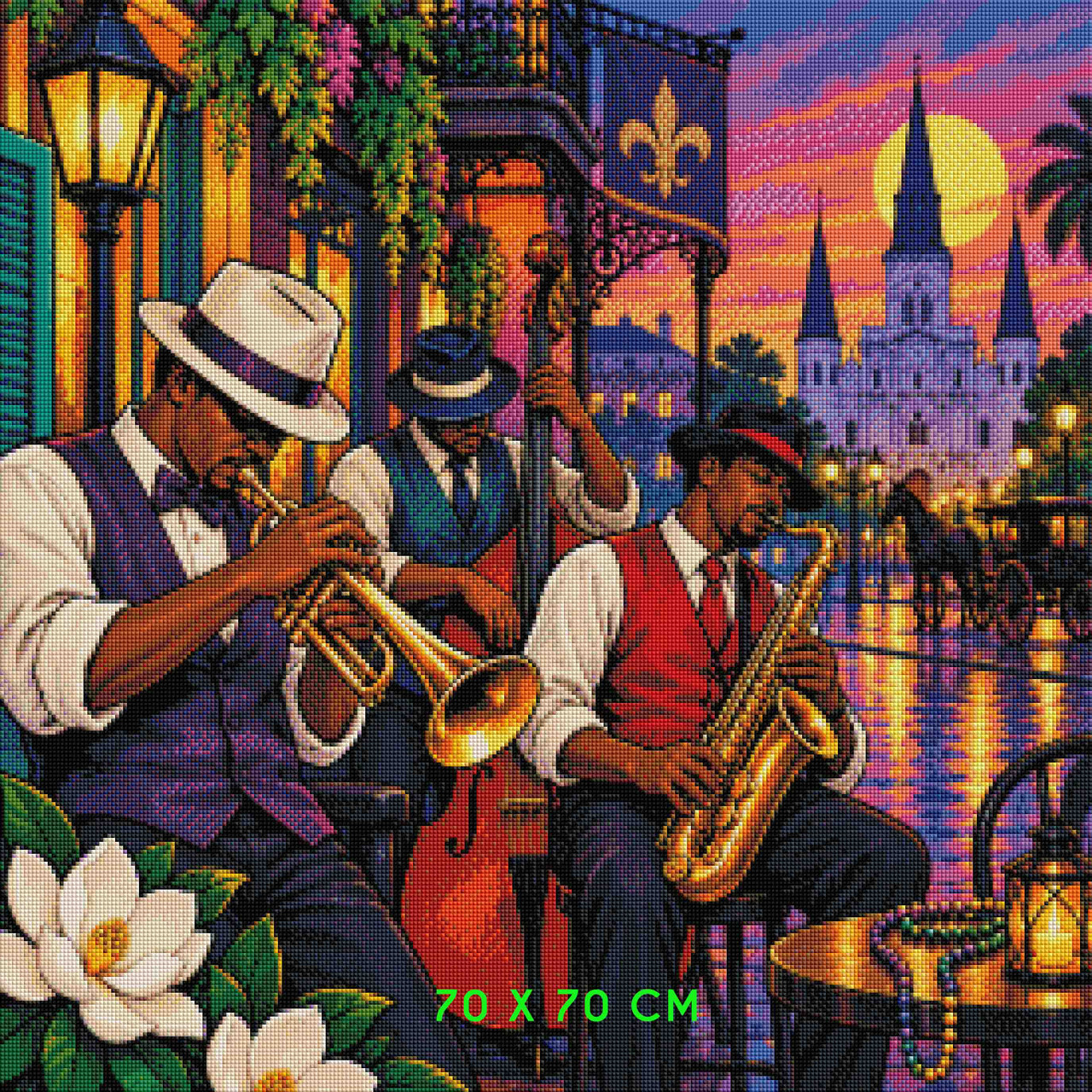 Donabeth Jones 水彩画 Jazz Corner 額装 Bourbon Street Jazz © Kelly Reins - Diamond Art Kit - Made to Order