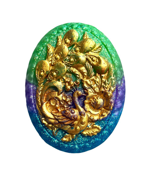 Beach City Boutique Peacock Oval Soap with Hand Painted Gold Relief - Luxurious Bathroom Decoration, Order in your preferred Fragrance 