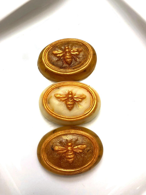 Beach City Boutique Set of 3 Honey Bee Mini Oval Travel Soaps with Calendula Petals - Handcrafted Artisanal Bath Bars for Delicate Cleansing and Elegant Gifting 