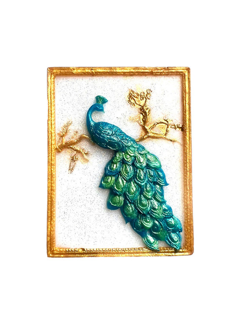  Hand Painted Peacock Rectangle Soap - Asian Inspired Artisan Soap for Bird Bath Decor and Elegant Bathroom Decoration 