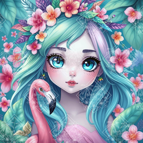 Fantasy Girl & Flamingo  –   All Mermaid Dust  Diamond Art Kit - Square Drills